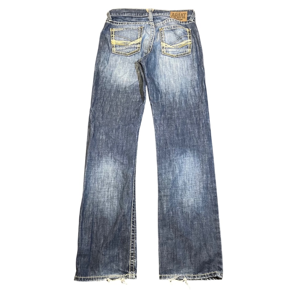 Ariat M2 Relaxed Boot Mens Jeans 30x36 Wash Distressed Thick Stitch Denim Cowboy